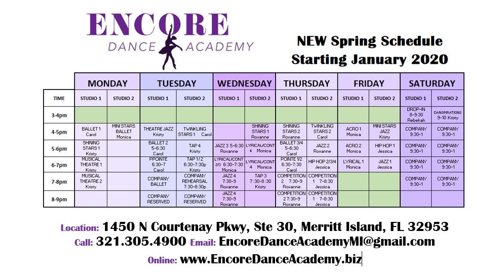 Calendar Encore Dance Academy LLC